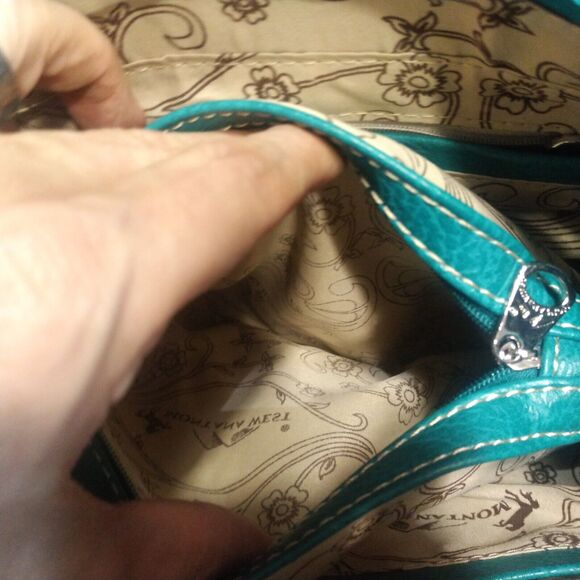 Montana West Womens Blue Conceal Carry Handbag Purse Rhinestone Buckle Studs EUC - Picture 14 of 16